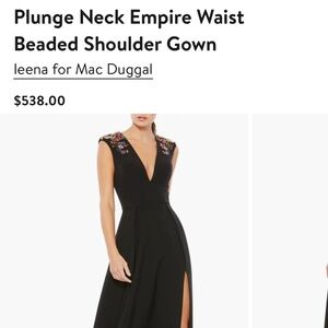 Plunge Neck Empire Waist Beaded Shoulder gown